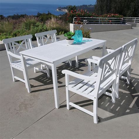 Vifah Bradley Acacia White 5 Piece Patio Dining Set With 32 In W