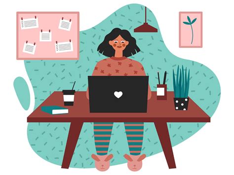 Girl Working From Home Illustration