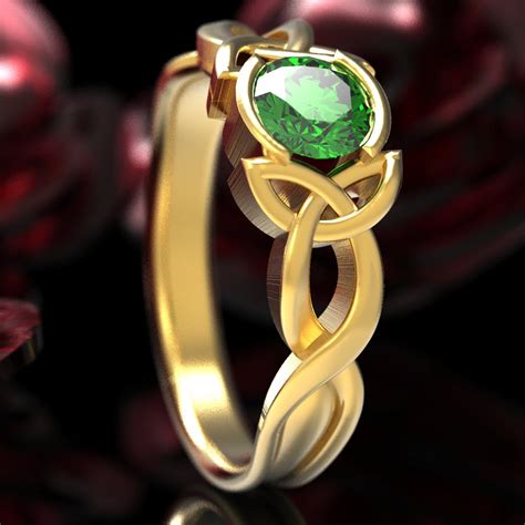 Celtic Emerald Engagement Ring Celtic Gold Knot Ring Trinity Knot
