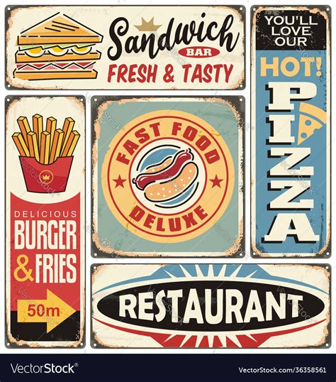 Fast Food Restaurants And Diners Retro Signs Vector Image