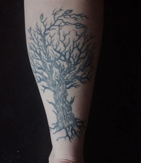 Tree Tattoo On The Calf Of The Leg My Tree Tattoo Tree Tattoo Wrist