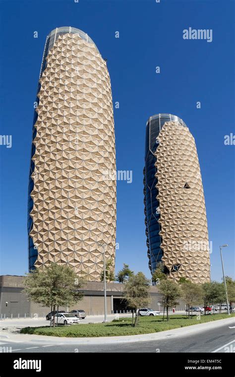 Exterior Of Al Bahr Al Bahar Towers In Abu Dhabi United Arab Emirates