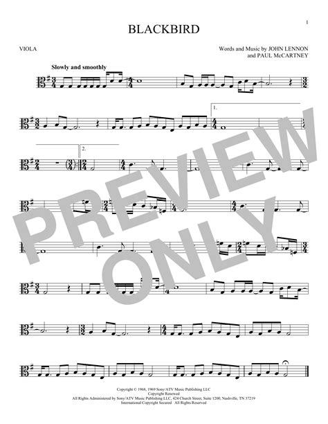 Blackbird Sheet Music The Beatles Viola Solo