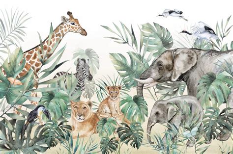 Safari Wallpaper Vector Pattern Jungle Wallpaper For Etsy Dieren