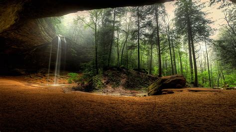 Green Trees Ohio Cave Forest Hd Wallpaper Wallpaperbetter