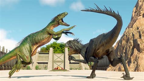 Scorpios Rex Vs Indoraptor Vs Indominus Rex Dinosaurs Battle