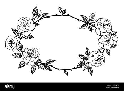 Roses Frame Vintage Simple Line Art Hand Drawn Ink Sketch Engraving