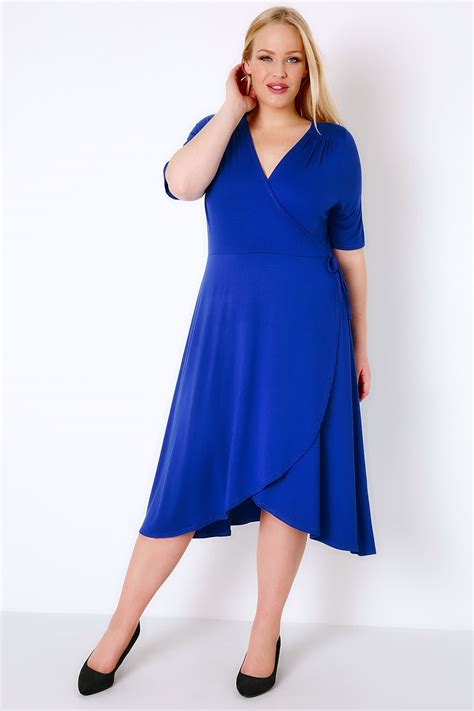 Royal Blue Wrap Dress With Short Sleeves Plus Size 16 To 32