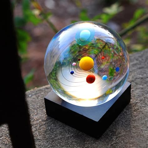 8 Cm Crystal Solar System Ball Miniature Planets Model Glass Globe Home