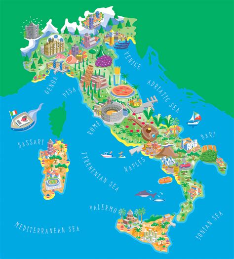 Large Detailed Illustrated Tourist Map Of Italy Italy Large Detailed