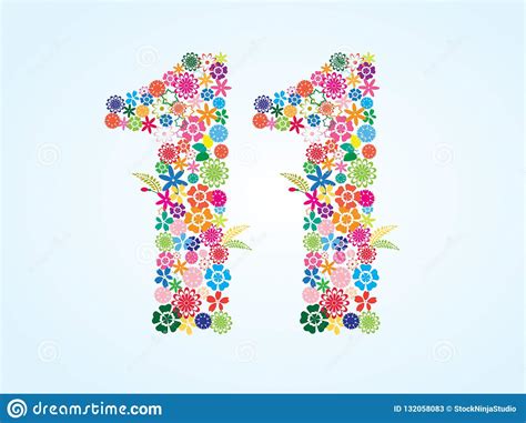 Vector Colorful Floral 11 Number Design Isolated On White Background ...