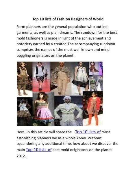 Top 10 Lists Of Fashion Designers Of World