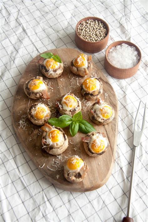 Oven Baked Mushrooms With Bacon, Eggs And Cheese Stock Image - Image of ...