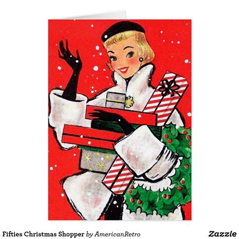 Fifties Christmas Shopper Holiday Card In 2021 Vintage Christmas Cards Retro
