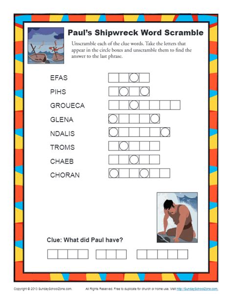 Why, before his second missionary journey, did paul separate from barnabas? Paul's Shipwreck Word Scramble | Bible Activity for Kids