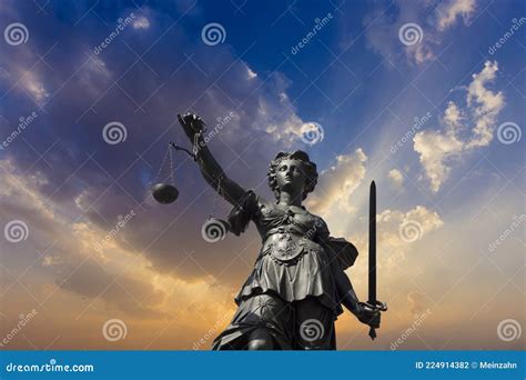 Lady Justice At The Roemer In Frankfurt Am Main Symbolizes Justice With