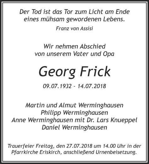 Traueranzeigen Von Georg Frick Schwaebische De Trauerportal