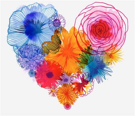 Colorful Flowers Heart Paint Flower Art Watercolor Heart Art