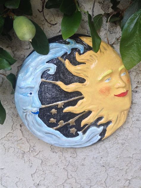 Handcrafted Round Cement Sun And Moon Eclipse Plaque Gardenyard Art