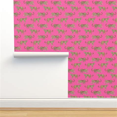 Leopard Parade Hot Pink Wallpaper Spoonflower