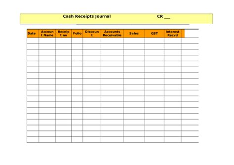 Free Printable Cash Receipts Journal Template Superb Receipt Forms