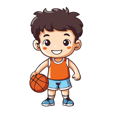 Cute Kid Boy Play Basketball Cartoon Flat Style Illustration