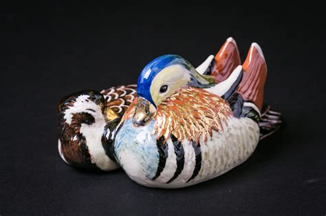 Kyoto Ceramic Ornament Mandarin Duck Okimono Atelier Japan