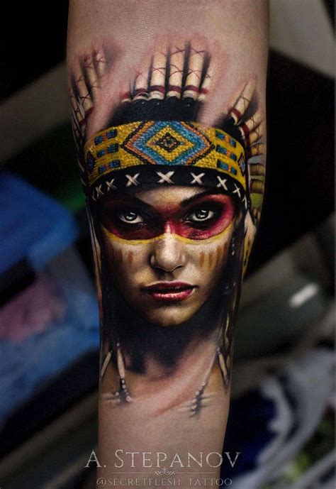 Realistic Native Indian Tattoo On Sleeve Design Beautiful Taino Indian