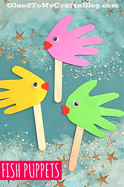 Handprint Fish Puppets - Kid Craft Idea For Summer | Toddler arts and ...