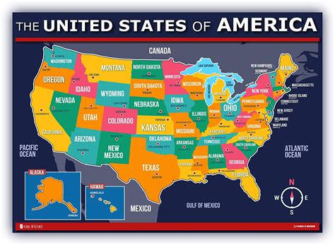 17 X 22 Inches Laminated Educational Classroom Posters American Map