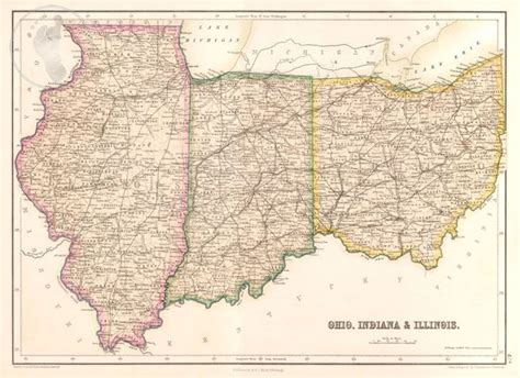 Map Of Map Of Ohio Indiana And Illinois Reproduction From 1867 Etsy