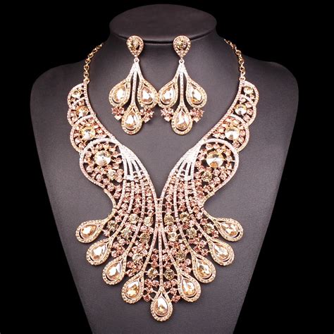 buy big crystal bridal jewelry sets wedding costume jewelry indian necklace