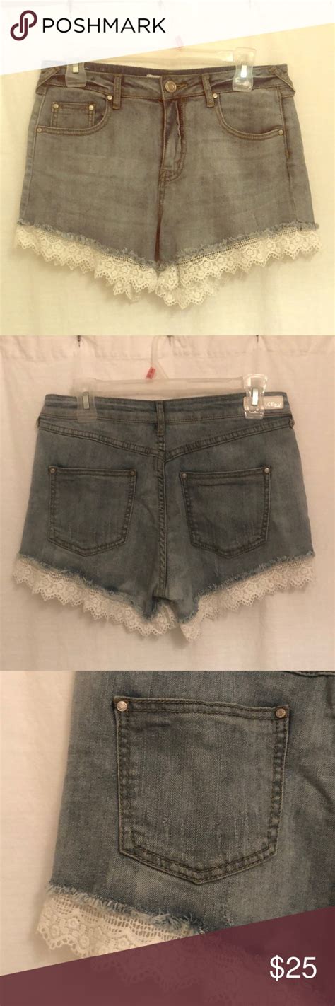 High Waisted Denim Shorts With Lace Detail Lace Denim Shorts High