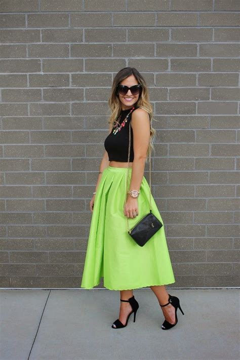 Bedazzles After Dark Outfit Post Crop Top Neon Midi Skirt Midi Skirt Outfit Posts Outfits