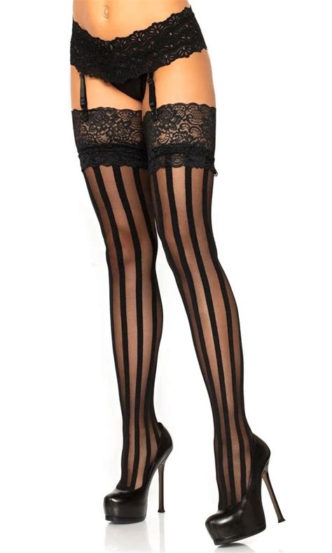 what you want black sheer lace vertical stripe pattern thigh high stockings tights hosiery in