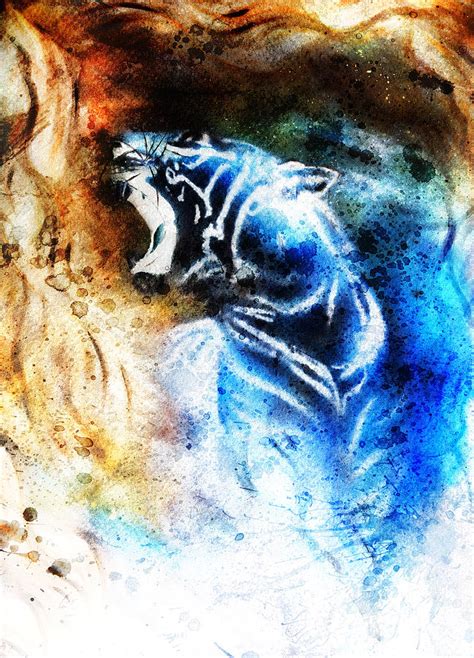 Painting Abstract Tiger Collage On Color Space Background Wildlife
