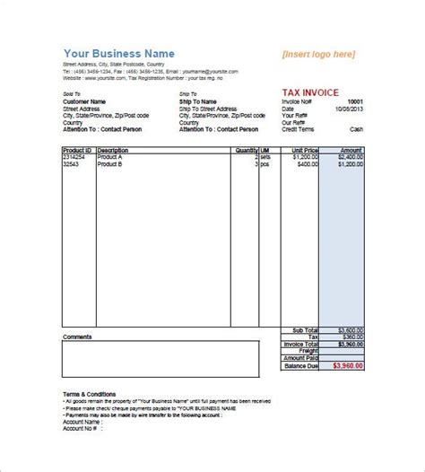 Sales Invoice Template 9 Free Sample Example Format Download