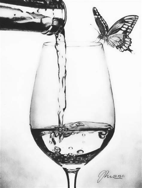 Wine Glass Drawing Bottle Drawing Wine Art