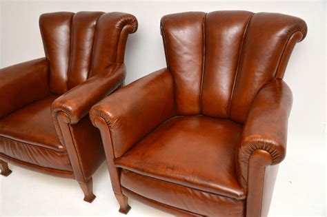 Pair Of Antique Swedish Leather Armchairs Marylebone Antiques