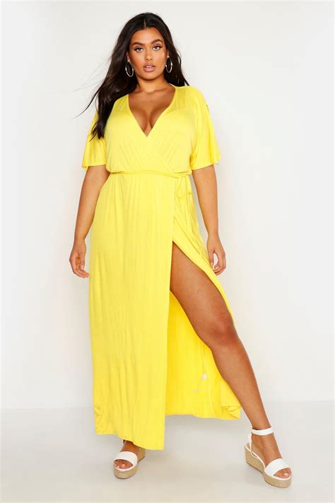 Womens Plus Kimono Sleeve Wrap Maxi Dress Yellow 18 Maxi Wrap Dress