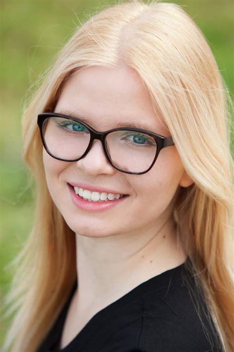 Young Blonde Girl With Glasses Smiling Stock Image Image Of Model