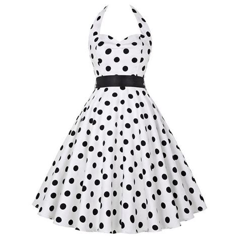 Sexy Retro White Polka Dot Dress Audrey Hepburn Vintage Halter Party Dress 50s 60s Pin Up
