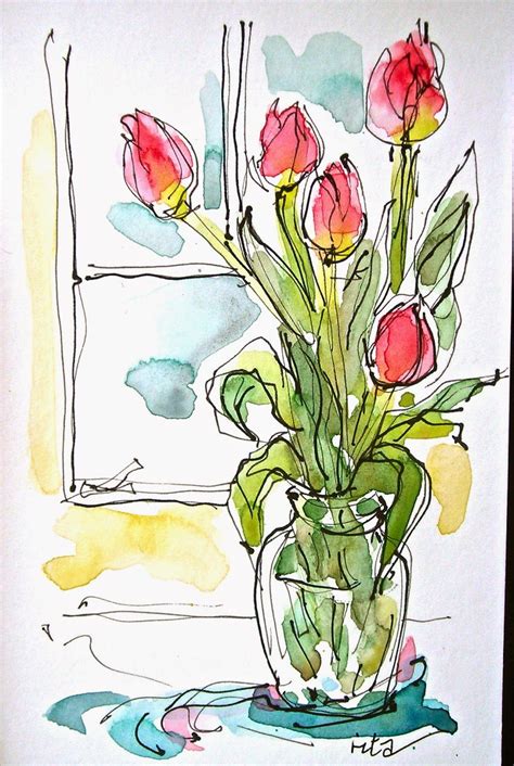 Sketchbook Wandering Tulips Watercolor Flower Art Flower Drawing