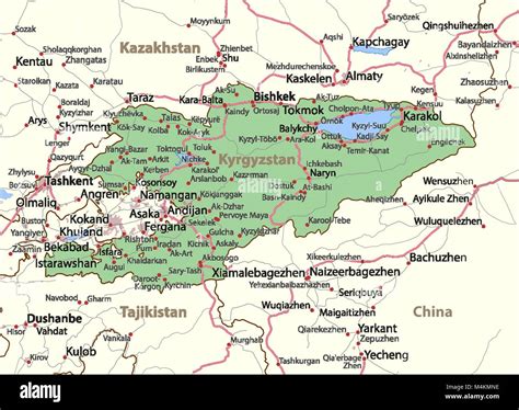 Mapa De Kyrgyzstan Muestra Las Fronteras De Los Países Las Zonas