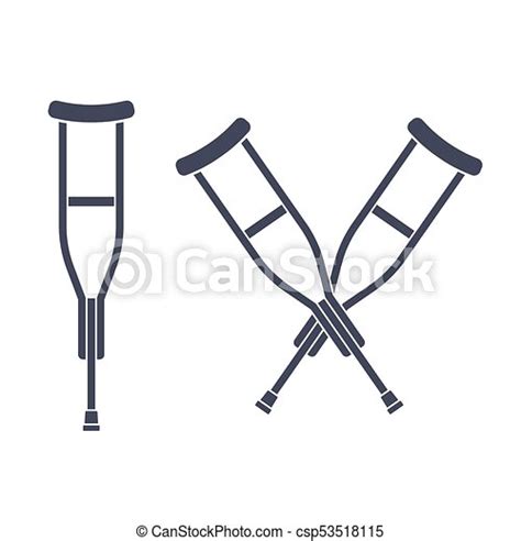 Crutches Vector Icon Simple Crutch Silhouette Drawing And Two Crossed