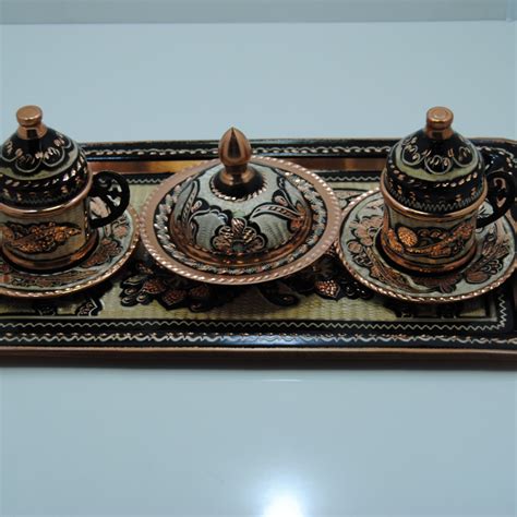 Handmade Copper Turkish Coffee Set With Two Cups Two Saucers Etsy