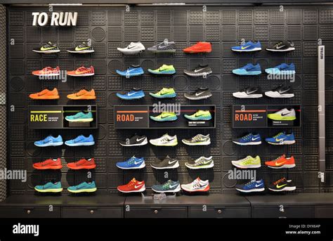 Colorful Display Of Mens Running Shoes At Niketown Sporting Goods