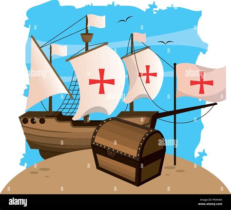 Ship Sails Cross With Chest And Flag Cross Stock Vector Image And Art Alamy