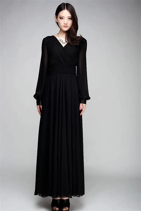 Sd72 New Silk Chiffon Maxi Long Dress Black Color Full Linning Long