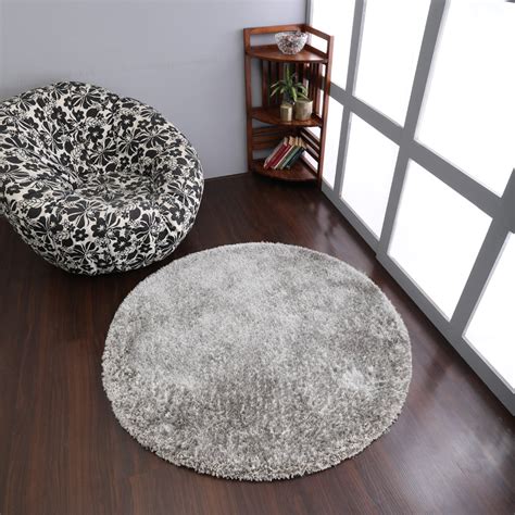 Rugsotic Carpets Hand Tufted Shag Solid Polyester Round Area Rug Gray